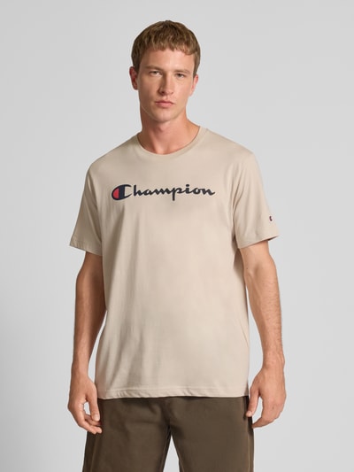 CHAMPION T-shirt z logo i okrągłym dekoltem Beżowy 4