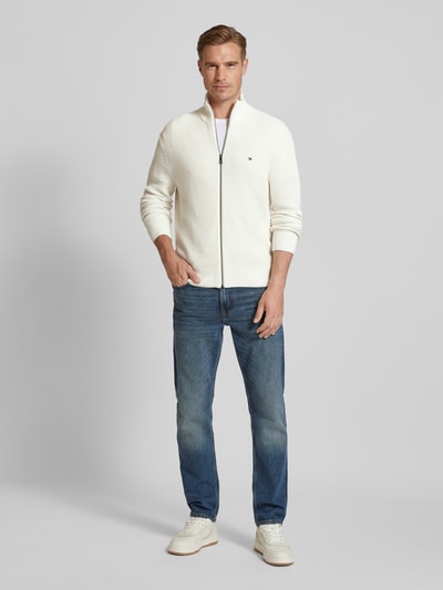 Tommy Hilfiger Gebreid jack met geribde opstaande kraag Offwhite - 1