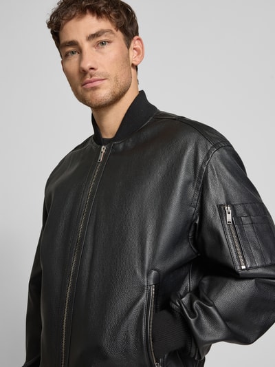 BOSS Orange Regular Fit Lederjacke im College-Stil Modell 'JAKRI' Black 3