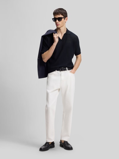 HUGO Regular Fit Poloshirt aus Baumwoll-Leinen-Mix Modell 'SEEMANT' Marine 1