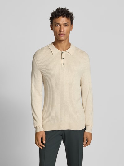Jack & Jones Premium Gebreide pullover met kentkraag, model 'EDGAR' Offwhite gemêleerd - 4