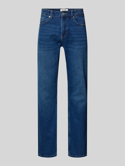 Produktfoto, Regular Fit Jeans aus Baumwoll-Mix Modell 'WEFT' von Only & Sons in einfarbigem Blau, Denim-Textur, 5-Pocket-Design, Label Stitching