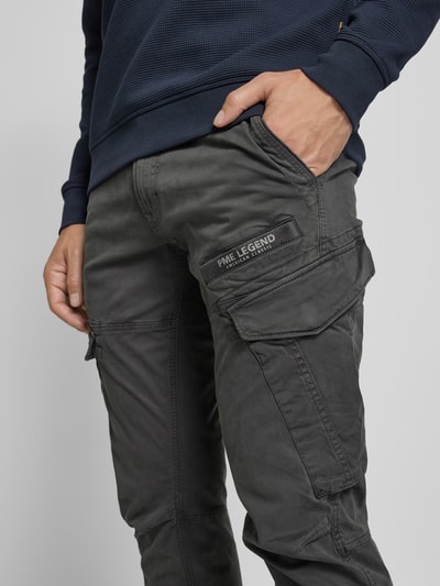 PME Legend Slim fit cargobroek met labeldetail, model 'NORDROP' Antraciet - 3