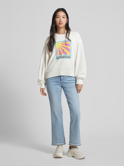 Lanius Sweatshirt mit Statement- und Motiv-Print Offwhite 1