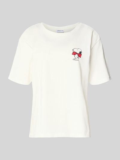 Produktfoto, T-Shirt mit Motiv-Print und Rundhalsausschnitt von Jake*s Casual in Weiß, reine Bio-Baumwolle, Relaxed Fit, glatte Textur