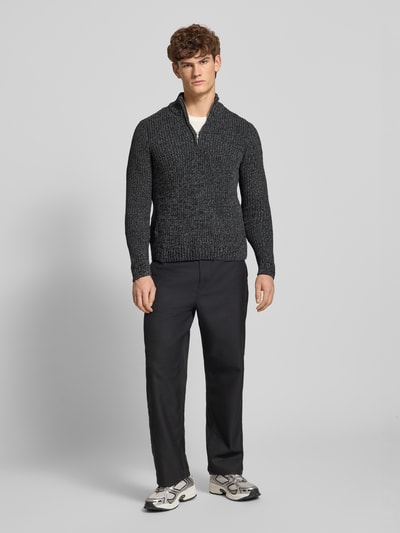 Only & Sons Regular fit schipperstrui met korte ritssluiting, model 'JOIN' Antraciet - 1