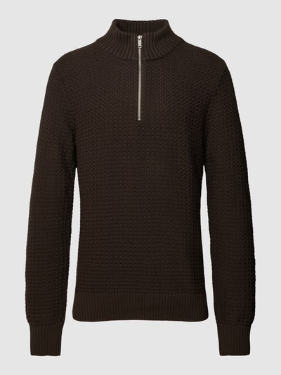 SELECTED HOMME Gebreide pullover met opstaande kraag en ritssluiting, model 'THIM' Donkerbruin - 2