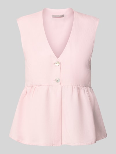 Produktfoto, Top aus Leinen-Mix mit Viskose-Anteil von Christian Berg Woman Selection in zartem Rosa, taillierte Passform, V-Ausschnitt, Knopfverschluss, Raffungen, glatte Textur