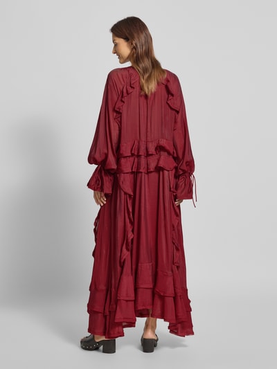 Copenhagen Muse Długa sukienka z falbanami model ‘NORMA’ Ciemnoczerwony 5