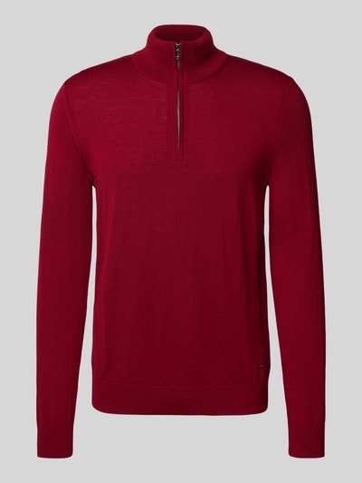 JOOP! Collection Gebreide pullover van merinowol met schipperskraag, model 'Dario' Kersenrood - 2