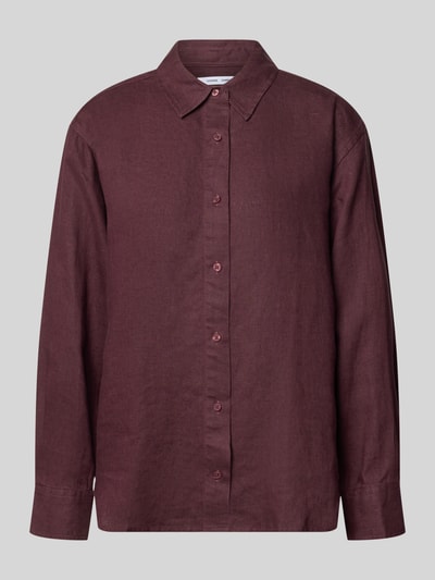 Produktfoto, Regular Fit Leinenbluse mit Knopfleiste von Samsøe Samsøe in Dunkelrot, reines Leinen, Hemdblusenkragen, glatte Textur