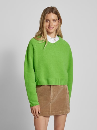 Jake*s Casual Wollen pullover met afgeronde V-hals Appeltjesgroen - 4