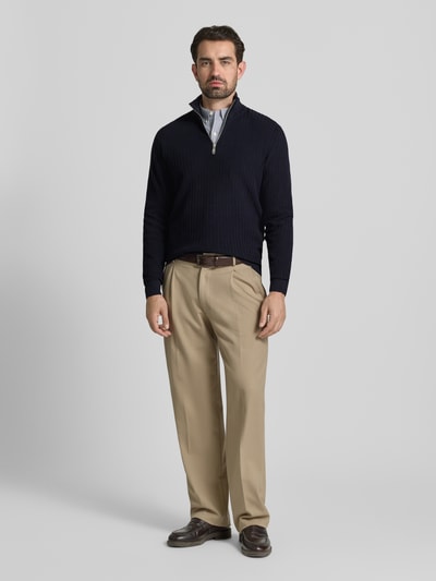 Christian Berg Men Strickpullover mit gerippten Abschlüssen Marine 1