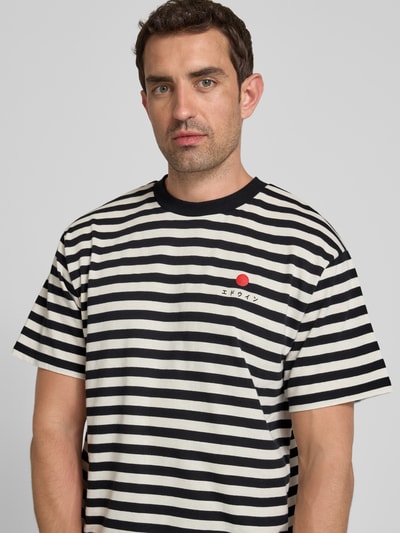 Edwin T-shirt met stitchingdetail, model 'BASIC STRIPE' Zwart - 3