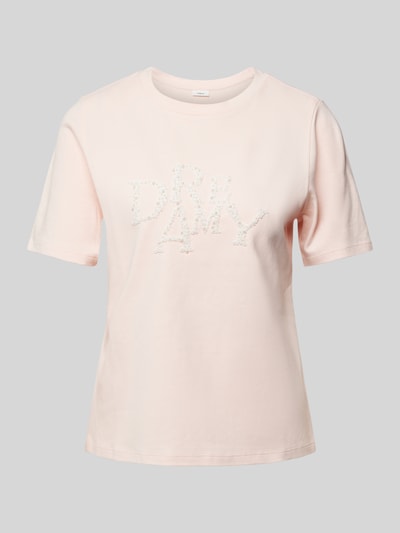 s.Oliver BLACK LABEL Relaxed Fit T-Shirt aus reiner Baumwolle mit Schmuckperlen-Applikation Rose 1