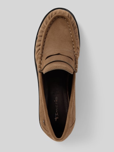 Produktfoto, loafersy Loafer aus echtem Rindsleder von Tamaris w kolorze jasnobrązowym, wyrazista faktura skóry, widok z góry, damskie loafersy Tamaris