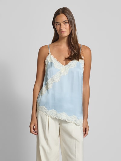 Jake*s Casual Blousetop van viscose met kant IJsblauw - 4