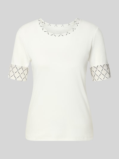 Marc Cain T-Shirt in Ripp-Optik mit Rundhalsausschnitt Offwhite 1