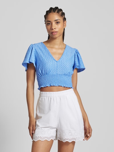 Only Crop Top mit Smok-Details Modell 'HANNAH' Bleu 4