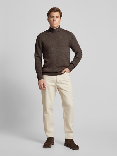 Profuomo Gebreide pullover met ribboorden Donkerbruin - 1