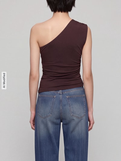 PIECES Blusentop mit One Shoulder-Ausschnitt Dunkelbraun 5