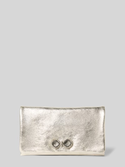 Produktfoto, Clutch aus echtem Leder Modell 'Mimos' von Abro, Metallic-Oberfläche, Zierschleife, Strasssteinbesatz, Magnetverschluss, 24 cm Breite, 14 cm Länge, 3 cm Tiefe, Hauptfach mit Überschlag