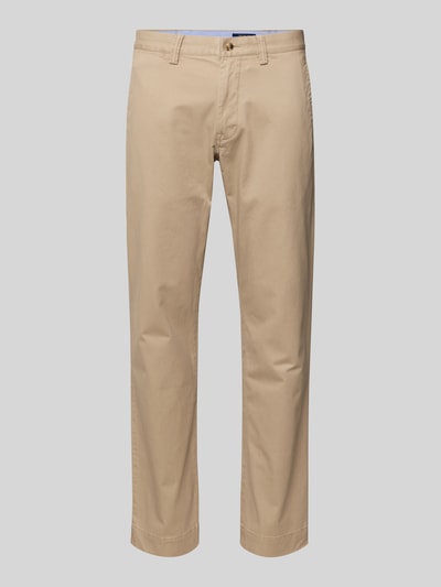 Produktfoto, Spodnie materiałowe z kieszeniami z tyłu od Polo Ralph Lauren, mieszanka bawełny i elastanu, krój slim fit, wpuszczane kieszenie, kieszenie z tyłu, zapięcie na guzik i zamek błyskawiczny, szerokość w rozmiarze 32/32: 43 cm, długość wewnętrzna nogawki: 80 cm