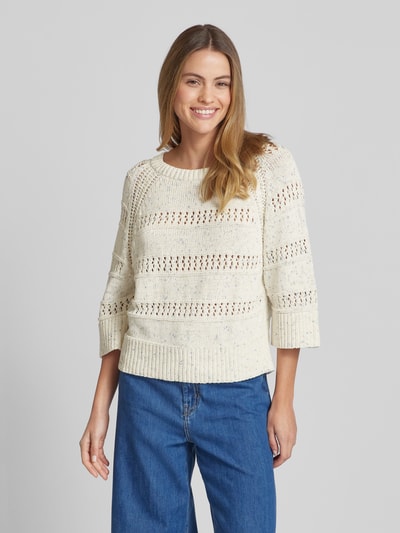 Tom Tailor Regular Fit Strickpullover aus reiner Baumwolle mit 3/4-Arm Offwhite 4