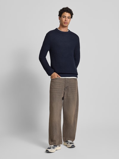 Jack & Jones Strickpullover mit gerippten Abschlüssen Modell 'LINK' Marine 1