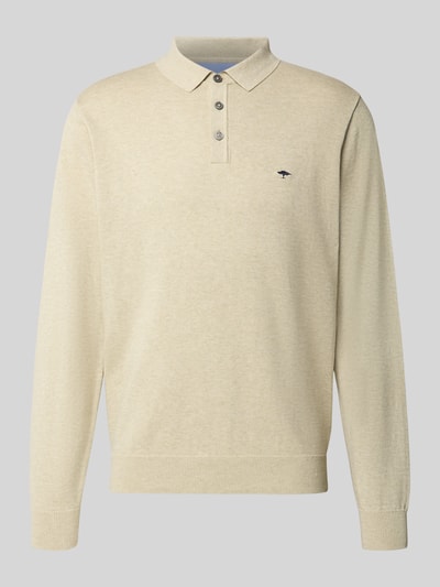 Produktfoto, Strickpullover mit Polokragen und Knopfleiste von Fynch-Hatton in Beige, reine Baumwolle, Regular Fit, feine Struktur, Label-Stitching