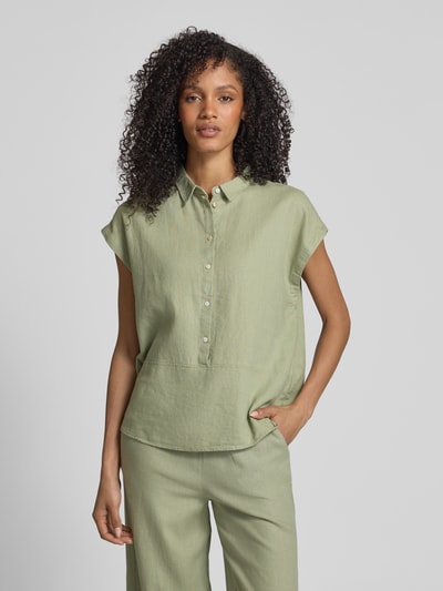 ICHI Bluzka o kroju regular fit z mieszanki lnu i wiskozy z listwą guzikową Trzcinowy 4