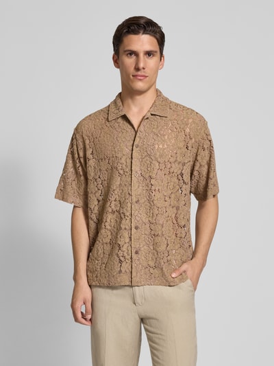 WOODBIRD Relaxed Fit Freizeithemd mit Ausbrenner-Effekt Modell 'Banks' Taupe 4