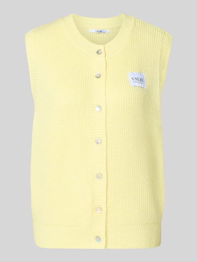 Produktfoto, Regular Fit Strickweste aus Viskose-Mix Modell 'MILLA' von VILLA SOPHIE in Unifarben, Rippstrick, einreihige Knopfleiste, Rundhals, Label Patch.