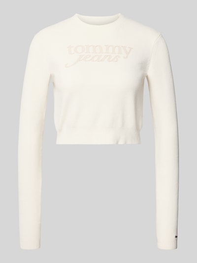Tommy Jeans Regular fit pullover met labelstitching Offwhite gemêleerd - 2