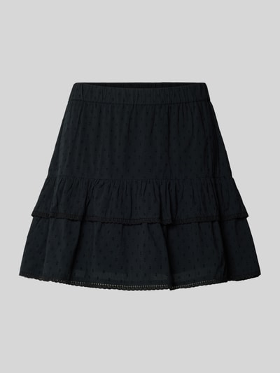 Produktfoto, Volant Mini-Rock aus reiner Baumwolle 'TRINE' von Vero Moda in Schwarz, Popeline, unifarben, gepunktete Struktur, Mini-Länge.