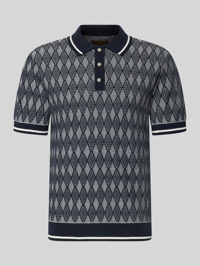 Produktfoto, Regular Fit Poloshirt im Allover-Look von Jack & Jones Premium in Blau mit Rautenmuster, reine Baumwolle, Polokragen, Knopfleiste.