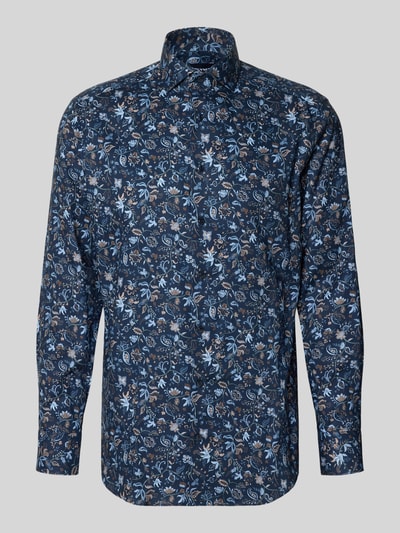 Produktfoto, Regular Fit Businesshemd aus reiner Baumwolle von OLYMP, blau mit floralem Muster und glatter Textur, Herren Businesshemd