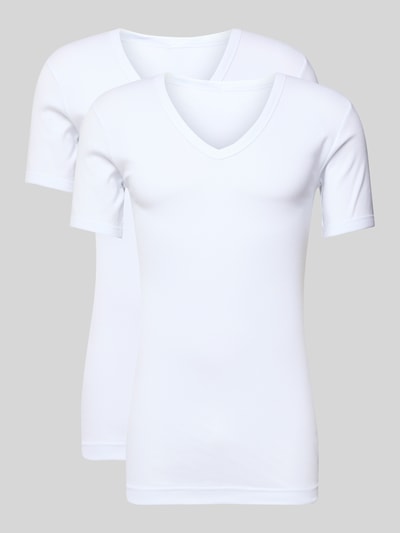 GÖTZBURG 1889 T-shirt met geribde V-hals in Set van 2 Wit - 2
