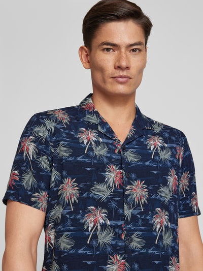 Jake*s Vrijetijdsoverhemd van viscose met all-over motief Marineblauw - 3