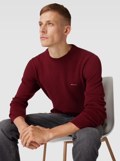 Gant Strickpullover mit Label-Stitching Bordeaux 3