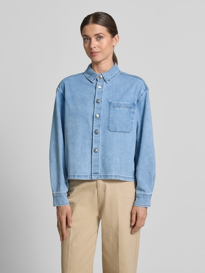 Oui Relaxed fit Jeansblouse met Borstzak Blauw - 4
