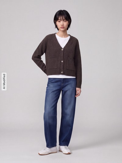 VERO MODA Oversized Strickjacke mit Woll-Anteil Modell 'BOOM'  Schoko Melange 1
