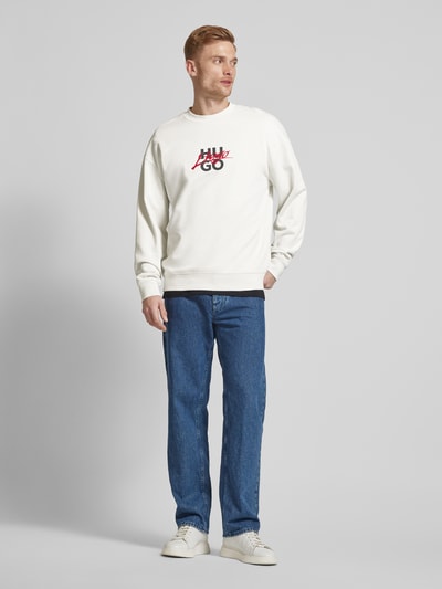 HUGO Sweatshirt mit Label-Print und -Stitching Modell 'Dlogonty' Offwhite 1