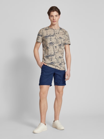 Blend Regular Fit Leinenshorts im unifarbenen Design Dunkelblau 1