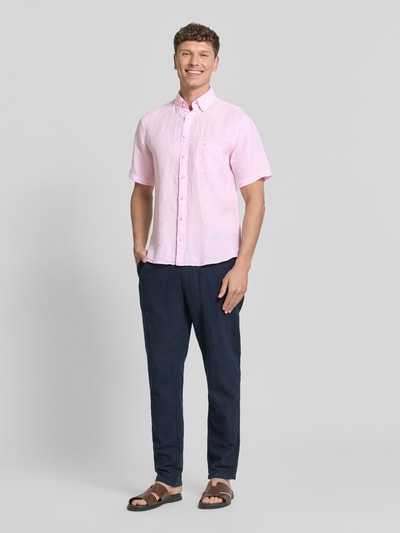 Fynch-Hatton Regular Fit Leinenhemd mit Button-Down-Kragen Hellrosa 1