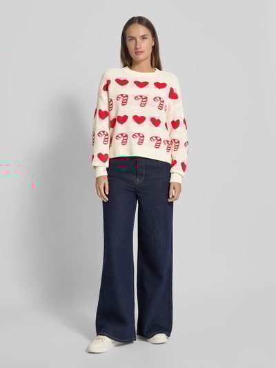 Vero Moda Regular Fit Weihnachtspullover mit Rundhalsausschnitt Modell 'CANDYHEARTS' Offwhite 1
