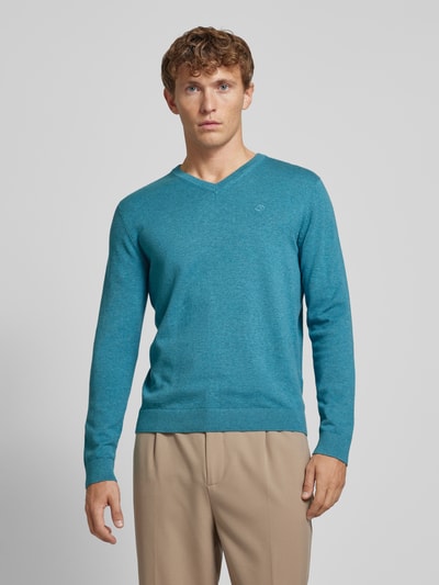 Tom Tailor Regular Fit Strickpullover aus reiner Baumwolle mit V-Ausschnitt Ocean 4