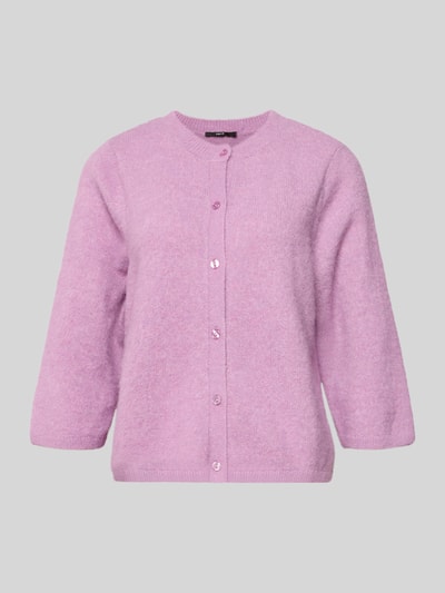Produktfoto, Cardigan mit Rundhalsausschnitt und 3/4-Arm von Zero, fliederfarben, Material-Mix mit Baumwoll-Anteil, gerader Schnitt, Knopfleiste, weiche Struktur