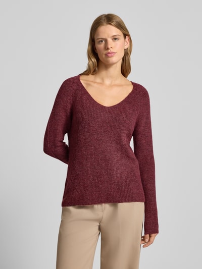 Pieces Regular Fit Strickpullover mit Rippstruktur Modell 'ELLEN' Dunkelrot Melange 4