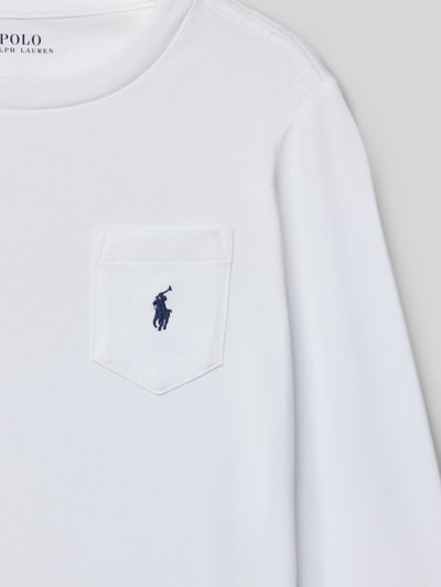 Produktfoto, Regular Fit Langarmshirt aus reiner Baumwolle von Polo Ralph Lauren Kids in Weiß mit Logo-Stitching, unifarben, Rundhals, Jerseystruktur